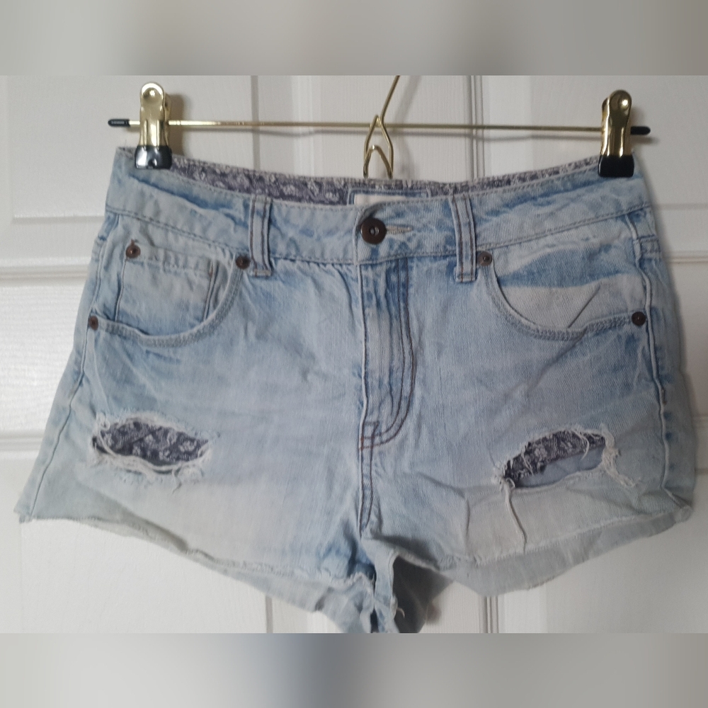 Light Blue Distressed Denim Shorts